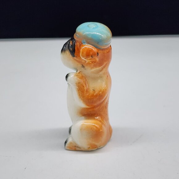 Vintage Ceramic Bandit Pug Figurine With Blue Hat In Japan 2.5" Tall - Picture 6 of 8